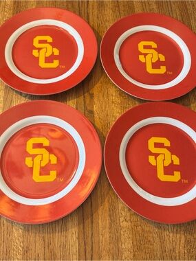 Set of 4 USC Trojans Melamine Dinner Plates 10" Colortech LA - SC Logo Tailgate